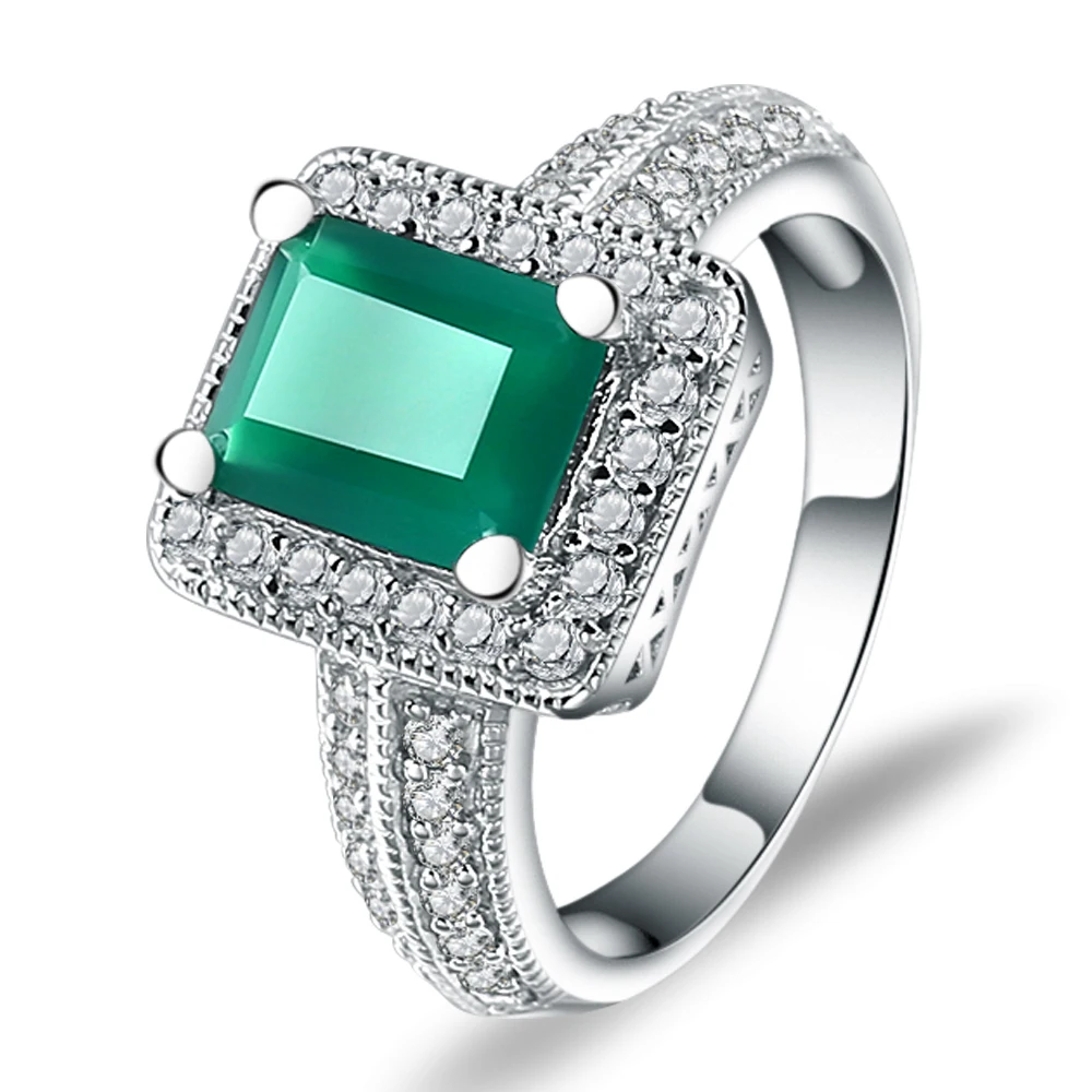 2.05Ct Emerald Cut Natural Green Agate Ring 925 Sterling Silver Gemstone... - £52.82 GBP