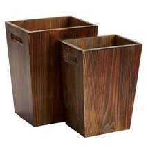 2 Piece Rustic Style Wood Trash Can Set, Farmhouse Square Wastebasket Bin With H - £56.79 GBP