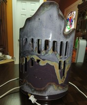 Art Pottery Table Lamp 13&quot; purple brown drip glaze southwestern pueblo s... - $44.99