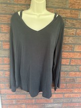 Charcoal Long Sleeve Shirt XXL 20 Strap Detail V-Neck Top Blouse Dark Gray - £5.85 GBP