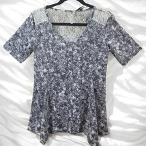 Adiktd Womans Top Small Gray Stars Pattern Fit &amp; Flare Laced Shoulders and Back - £9.90 GBP