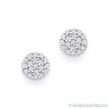Cubic Zirconia CZ Crystal Pave Circle Stud Earrings .925 Sterling Silver Rhodium - £15.71 GBP