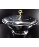 STAINLESS STEEL ROUND COVERED SERVING DISH 11 1/2&quot; W 4&quot; T Brass Handle - $32.55 CAD