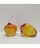 Vintage Amber Yellow &amp; Red Bubbles Glass Apple And Strawberry Paperweights - $48.46 CAD