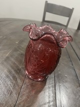 Fenton Cranberry Daffodil Vase Art Glass Pink Vintage Large 5”  Ruffled Rim - €29,65 EUR