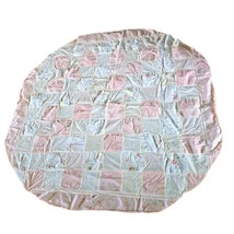 Quilted Tablecloth Round 65.5x68 in Homemade Pink Yellow Rose Floral Cottagecore - £27.47 GBP