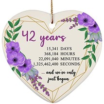 hdhshop24 42 Years Flower Heart Frame Ornament Ceramic 3 inch 42nd Weddi... - $19.75