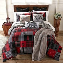 New Donna Sharp Country  Bear Lodge King Comforter Set Red Forest &amp; Bear Pillow - £76.36 GBP