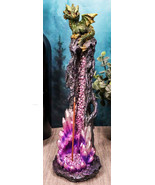 Green Gaia Baby Dragon Guarding Faux Geode Crystal Rock Pillar Incense B... - £19.80 GBP