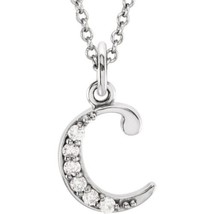 14k White Gold 0.03ct Diamond 0.44&quot; Letter C Pendant 16&quot; Initial Necklace - $344.00