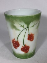 BLOWOUT - Vintage Stenciled Hand Painted Strawberry Leaves White Glass Cup - £6.93 GBP