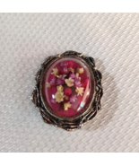 Vintage Dried Flower Bouquet Under Glass Dome Brooch - $9.54 CAD