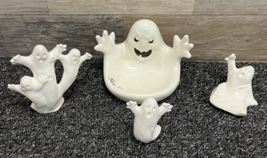 Hand Painted Ceramic Ghost Candy Treat Dish Bowl Halloween Decor Set ~ V... - $24.18