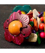 Wooden Braided Women&#39;s Flower Bracelet Stretch Mulitcolor Handmade NEW - $17.87 CAD