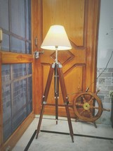 Nautical Vintage Floor Lamp Shade Wooden Tripod Stand Home Office Corner Decor - £114.78 GBP