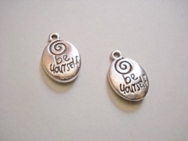 2 Quote Pendants Antiqued Silver Inspirational Word Charms Oval Be Yourself  - £2.77 GBP