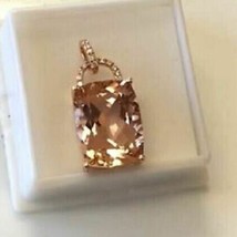 3 Ct Cushion Cut Morganite Solitaire Pendant 14K Rose Gold Plated 18&quot; Free Chain - £52.87 GBP