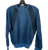 IN SUEDE Sweater Made in Italy Linen Suede Blue Pullover Pockets Size Med - $24.74