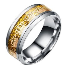 FlyStarJewelry 8mm King Crown Ring Gold Carbon Fiber Men Titanium Steel Engageme - £18.00 GBP