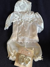Handmade Large Doll White Satin w Pearl Bead Accents Dress Shirt Pants Bonnet &amp;  - £15.31 GBP
