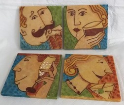 Nice Face Etched Stone Coasters (Square) Drinking Wine 4”x4” Set of 4 - $21.99