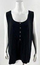 Merona Ultimate Tank Top Plus Size 4 Black Solid Button Henley Neck Shirt Womens - £15.77 GBP