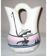 Native American Ceremonial Wedding Vase Hand Painted Sunset in a Teepe S... - $170.96 CAD