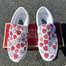 Lover - Customize Initials and Date White Slip On Vans - Men&#39;s And Women&#39;s Shoes - $169.00