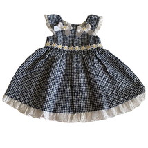 Bonnie Baby Blue Gingham Daisy pattern lace trim sleeveless 6 to 9 months - £15.45 GBP