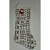 NEW African Mud Cloth Christmas Stocking Beige Textured Woven Fabric Black Print - £12.62 GBP
