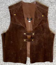 Vtg Leather Vest-SKM Seattle Knitting Mills-Brass Buttons-L-Western Cowb... - £25.60 GBP