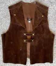 Vtg Leather Vest-SKM Seattle Knitting Mills-Brass Buttons-L-Western Cowb... - $44.80 CAD