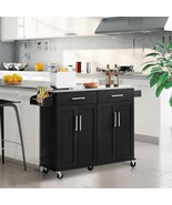 Black Kitchen Island Cart with Stainless Steel Top 2 Drawers and Cabinet - €356,52 EUR