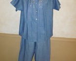NWT Vtg BONNIE BLAIN Petites Studded Denim Pantsuit Top + Capris sz L Ch... - $22.74