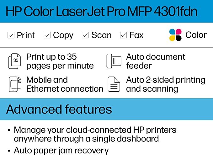 New! HP Color Laserjet MFP 4301FDN replace M477FDN All in One Wifi ...
