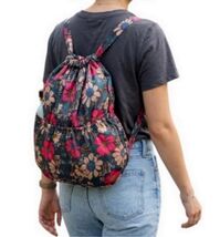 Floral Drawstring Backpack Nylon Polyester Large Travel Gym Cinch Bag Tote - $9.89