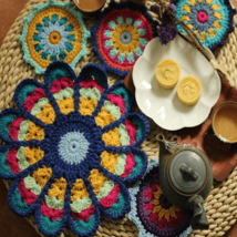 Mandala Crochet Teapot Tea cups Coasters | Handmade Teapot Mats Home Dec - £35.17 GBP