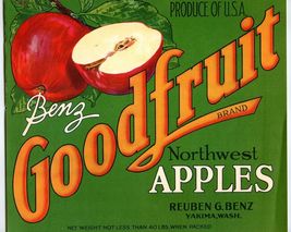 Benz Goodfruit Northwest Apple Fruit Crate Label Original Vintage 1940's... - $8.90