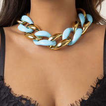 Sky Blue Resin &amp; 18K Gold-Plated Chunky Curb Chain Necklace - £12.08 GBP