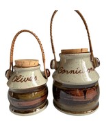 Vintage Rustic Ceramic Olive and Cornichon Jars with Wicker Handles and ... - $1,425.81 MXN
