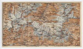 1930 Vintage Map Of Vicinity Of Matterhorn Zermatt / Visp Saastal / Switzerland - £16.86 GBP