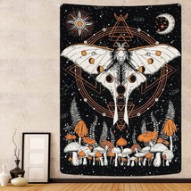 Moth Tapestry Trippy Mushroom Tapestry Sun And Moon Tapestries Moon Phase Tapest - £19.17 GBP