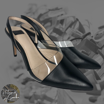 Louise et Cie Women Black Leather Slingback Pointed Toe Stilleto High Heels Sz 8 - £61.33 GBP