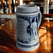 Antique German Firemen Fire Fighters Stein Grey Blue Stoneware Extinguish Embers - $70.13