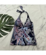 Tommy Bahama Womens Tankini Top Size S Blue Red Paisley Floral Halter Swim - $24.74