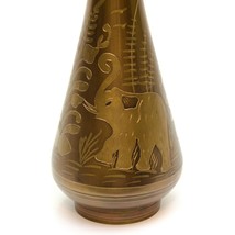 Handmade Solid Brass Etched Elephant Floral Vase 14&quot; Made in India Vintage - £21.00 GBP