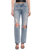 AVEC LES FILLES Women Cotton Ripped Mid-Morning Destructed Straight-Leg Jeans 31 - $49.95