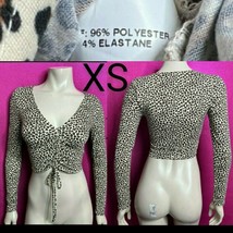 Leopard Long Sleeve Front Ruched Crop Top  Size XS - £15.02 GBP