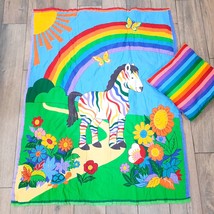 Rainbow Zebra Quilt Baby Blanket comforter toddler kids w pillow bright ... - $24.00