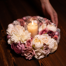 10.5 inch Purely Handmade Pink and White Color Pinecone Wreath with Rose Flower - £59.72 GBP